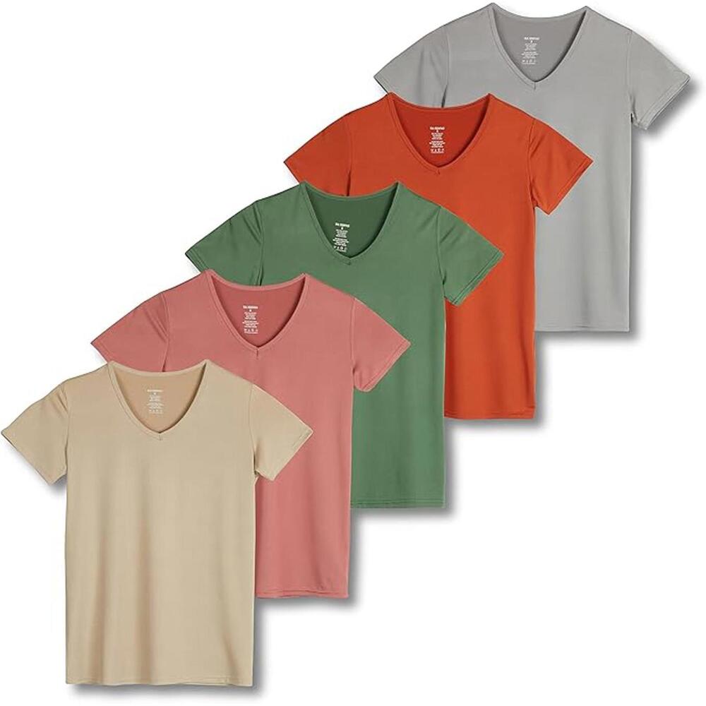 Everyday V-Neck Tee - 5-Pack (Gray, Orange, Green, Pink, Cream)